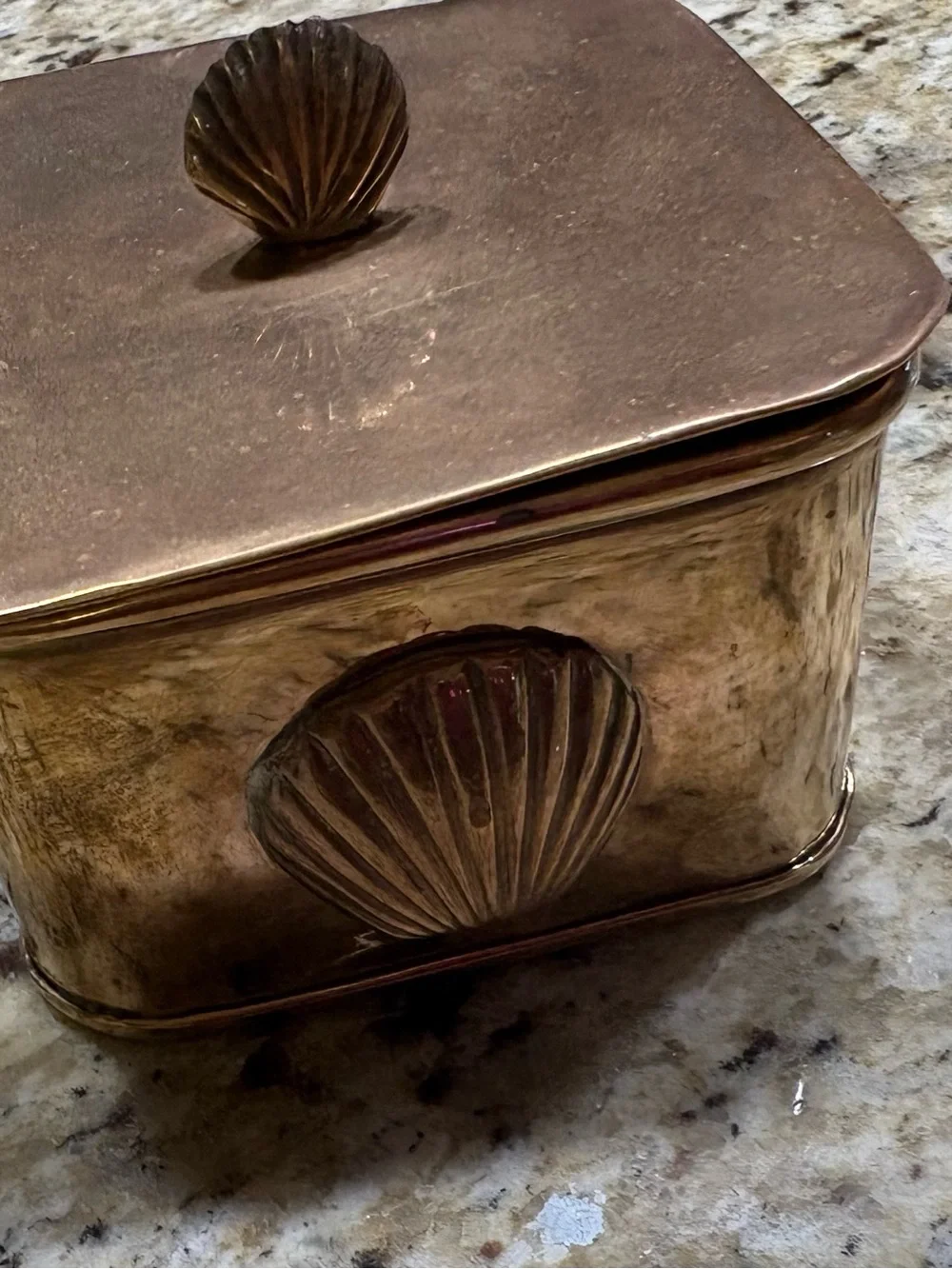 VTG Brass Shell Accent Box -Tone Decorative Trinket Box